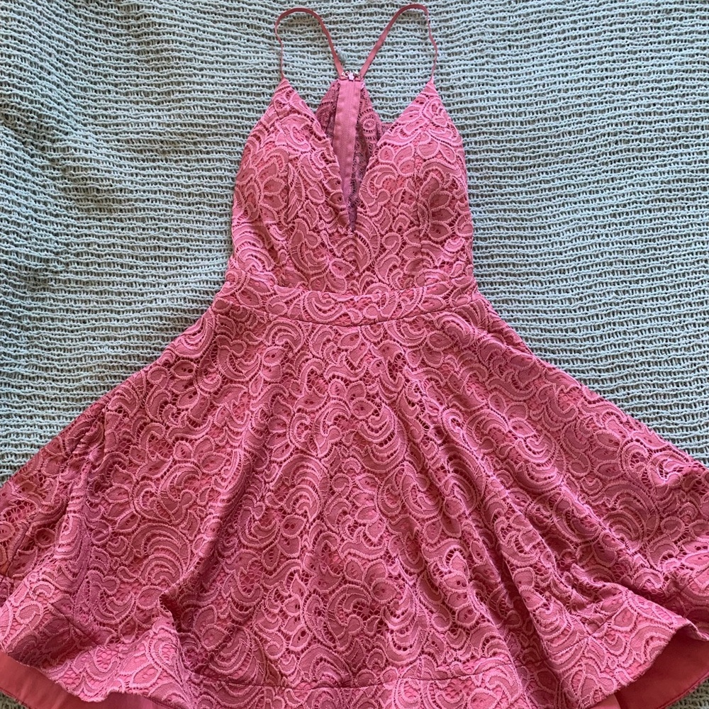 Pink lace dress.